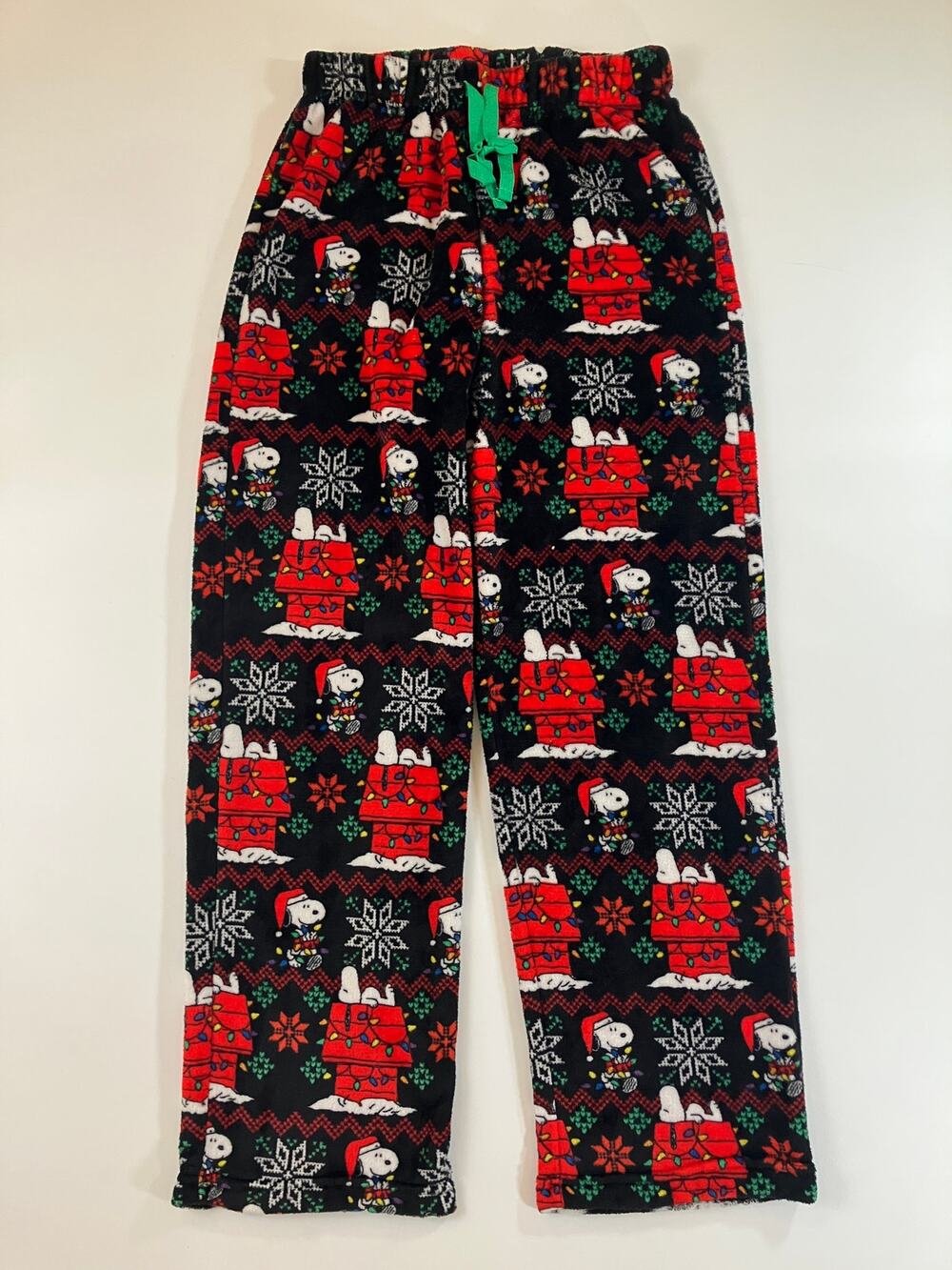 Peanuts Snoopy Christmas Pajama Pants S Black Fleece Holiday Doghouse 2024